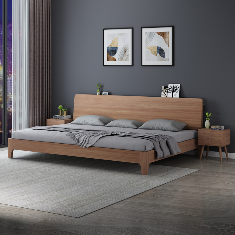 床现代简约双人床2.2米实木床家用卧室2.4米二胎家庭胡桃木亲子床