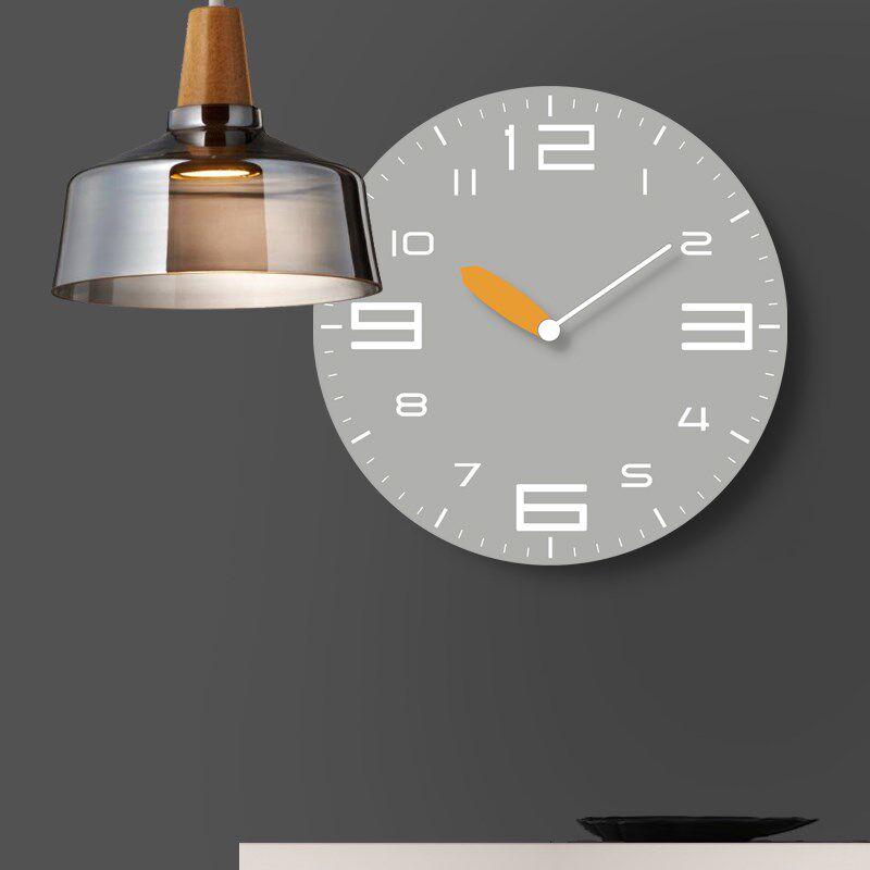 22家用时尚钟表挂钟客厅时钟挂墙灰色现代挂表免打孔石英钟