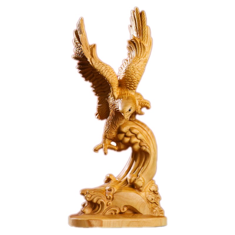 黄杨木雕大展宏图雄鹰大鹏展翅工艺品家居书房办公室桌面装饰摆件
