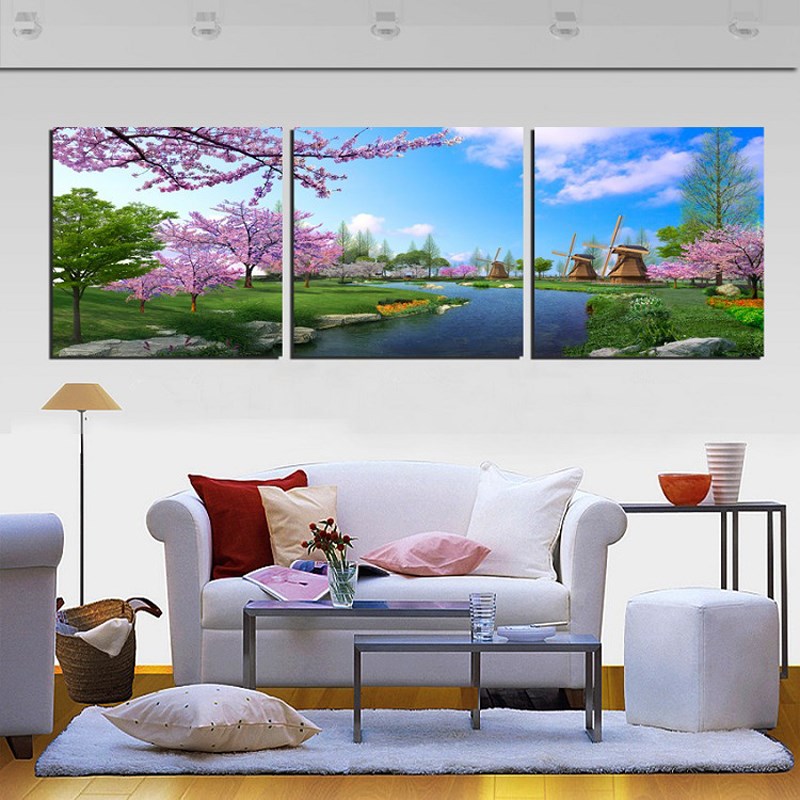 现代客厅山水风景无框装饰画 墙画壁画客厅挂画风景常青树客厅图片