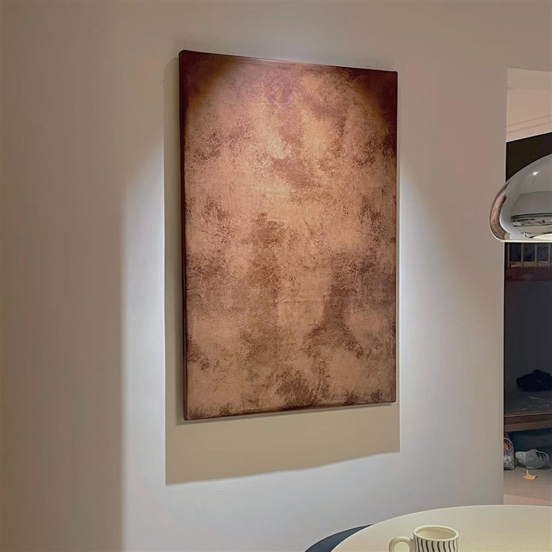 枯树黄皮革布装饰画成品抽象侘寂风客厅挂画现代中古风复古落地画