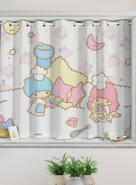 成品短帘黑贡缎子星遮光爱风打孔窗帘儿童房阳台飘窗挂钩半帘