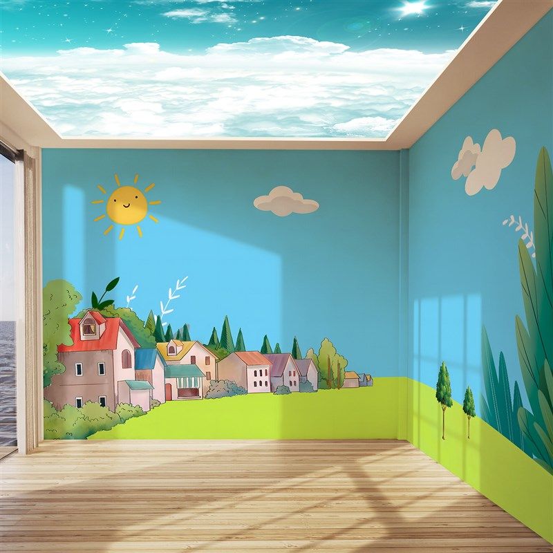 定制儿童卡通背景墙自粘画大型壁画纸I创意墙画个性墙纸设计