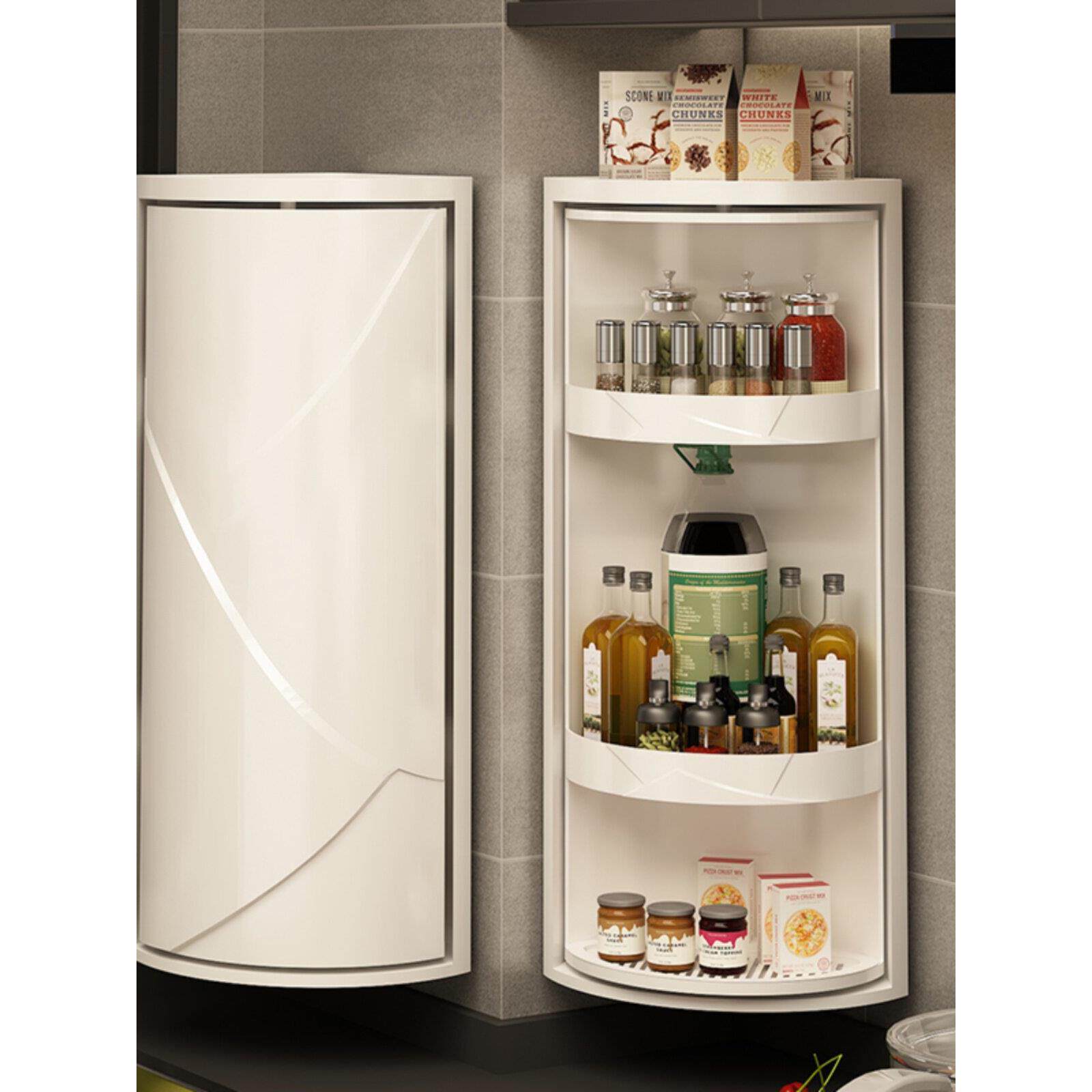 厨房三角置物架可旋转转角360度调料品架子壁挂免打孔浴室收纳柜