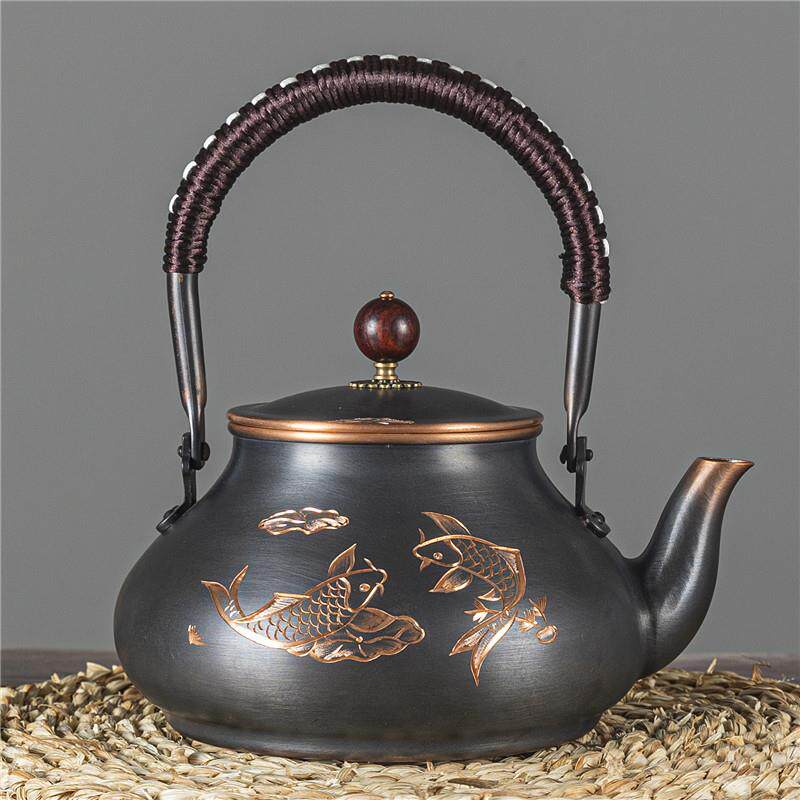 紫铜烧水壶纯手工提梁铜壶泡茶壶电陶炉沏茶壶煮茶器煮茶炉套装
