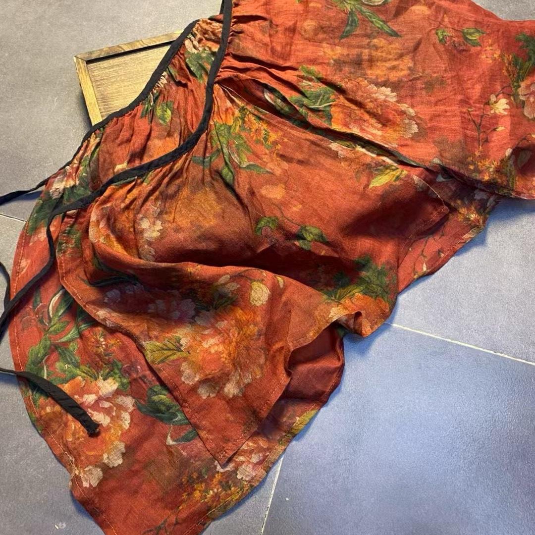 高货福利100支苧麻印花系带腰部屁帘也可做抹胸百搭透气舒适