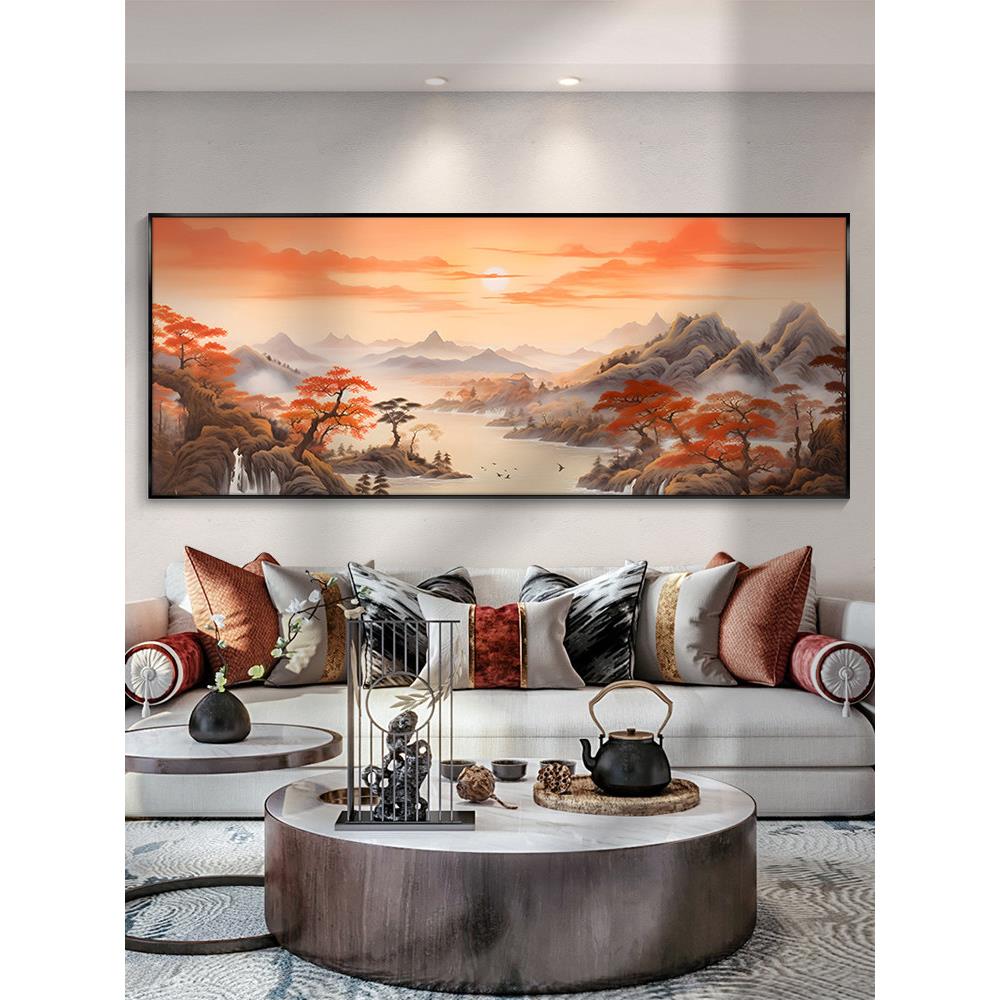 鸿运当头山水画办公室挂画风景画沙发背景墙水墨画客厅装饰画新款
