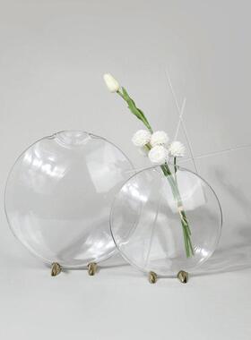 现代简约金属玻璃鱼嘴花器摆件样板间样品屋展示中心客厅玄关软装