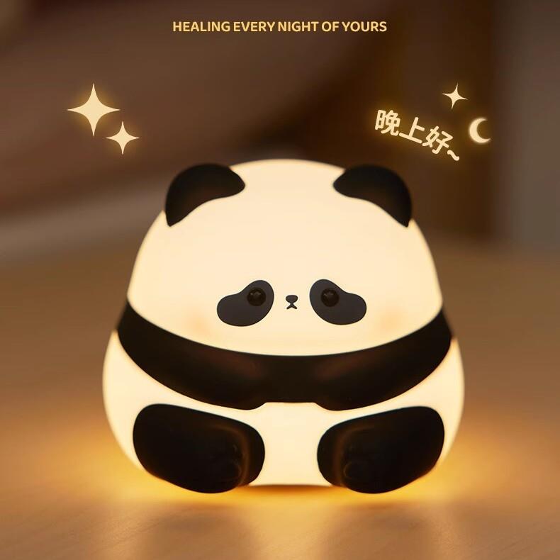 panda可爱花花熊猫小夜灯婴儿喂奶护眼灯床头灯儿童硅胶拍拍灯