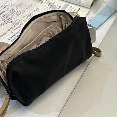 never日系ins高颜值纯色笔袋简约黑色耐脏铅笔盒大容量学生文具收