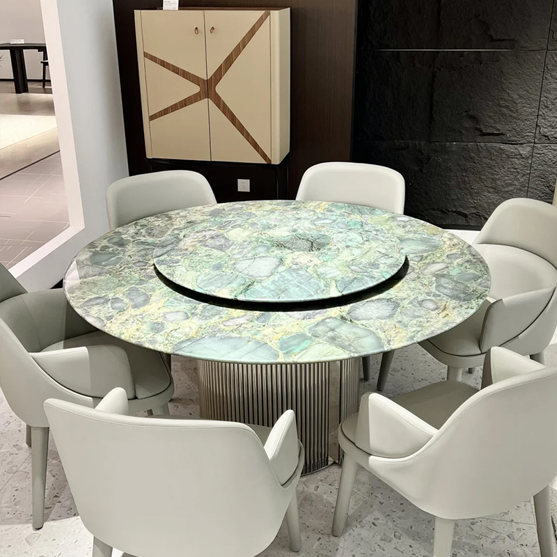 天然祖母绿奢石圆形大理石餐桌