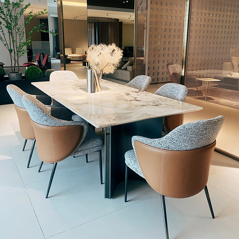 纯天然芬迪白奢石餐桌椅组合家用