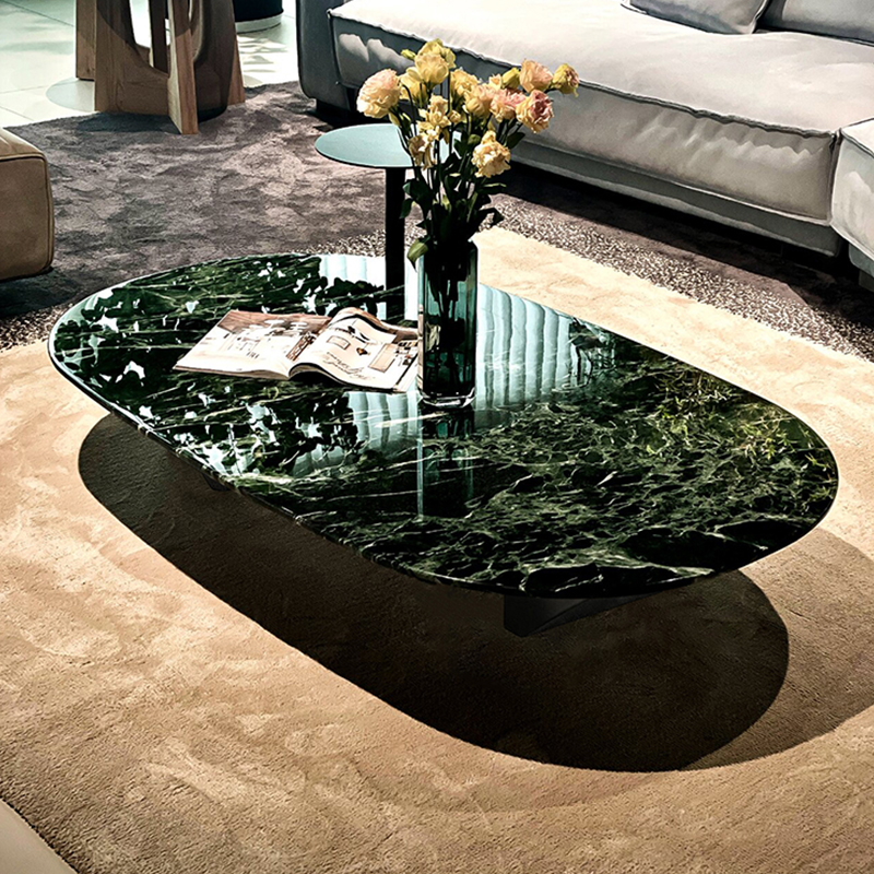 天然大花绿奢石茶几意式极简客厅
