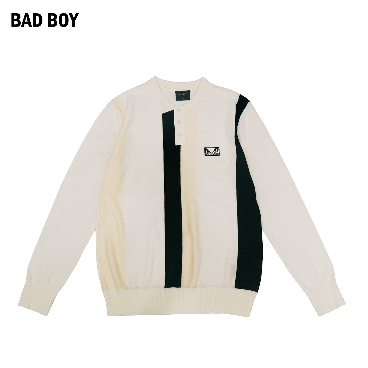BAD BOY2025春秋拼色刺绣小标翻领长袖毛衫