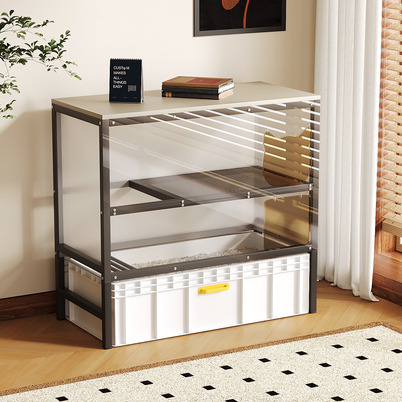 二代86cm全封闭柜子猫砂盆上方置物架一体双层超大号防外溅猫厕所