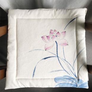 飘窗垫榻榻米垫定制 中式 椅子垫冬季 坐垫棉麻手绘加厚屁垫四季 日式