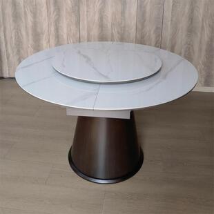 北欧岩板餐桌家用可变圆桌转盘旋转变大多功能伸缩椭圆形折叠饭枱