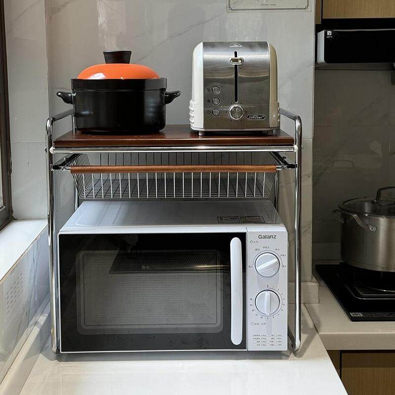 中古风厨房微波炉烤箱置物架台面家用多功能双层收纳电饭锅锅支架,3C数码配件,USB多功能数码宝,淘宝优惠券,粉丝福利购,淘宝优惠卷