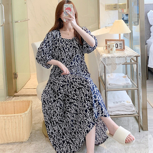 人造绵空调家居服加肥加大码 子薄款 宽松睡天 女士棉绸长洋装 夏季