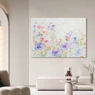 奶油风纯手绘油画肌理画粉色花卉客厅沙发背景墙装饰画小清新挂画