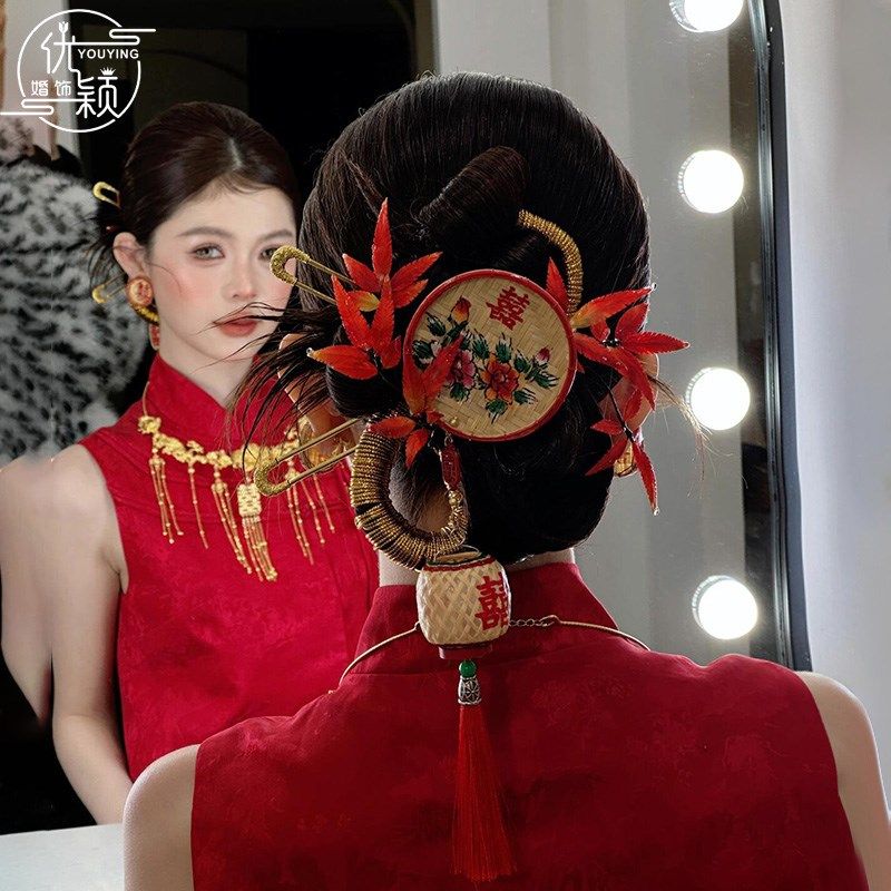 新中式晨袍头饰国风竹编喜字盘发簪小众非遗文化结婚旗袍礼服发饰,饰品/流行首饰/时尚饰品新,发饰,淘宝优惠券,粉丝福利购,淘宝优惠卷