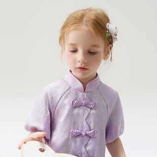 国风短袖 裙子夏款 连衣裙夏季 儿童洋气女宝宝中式 2024新款 女童爆款