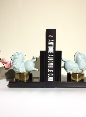 创意马到功成中式办公室桌面书立架书挡夹书器书靠挡书板装饰品摆