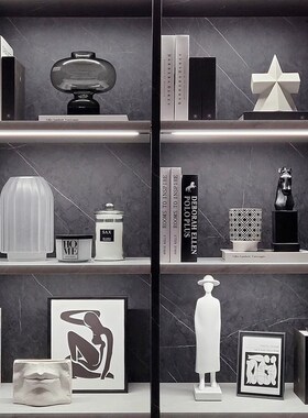 德国现代软装高级饰品客厅书架酒柜轻奢家居摆件挂画杯蜡相架组合