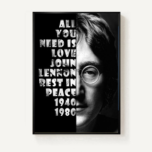 装饰画有框挂画墙壁设计海报音乐摇滚披头士乐队约翰列侬