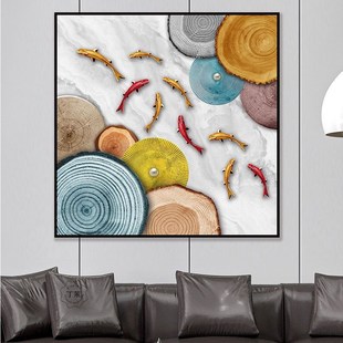 北欧餐厅装 饰画现代简约饭厅挂画轻奢单幅玄关九鱼图客厅墙面壁画