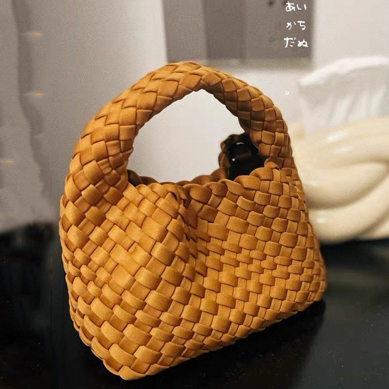 尼龙帆布编织包迷你小包包女2023新款手提菜篮子包链条斜挎水桶包