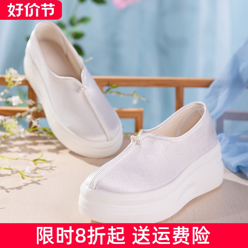 古风汉服鞋子女新款m厚底白色新中式单鞋增高软底国风配马面古装