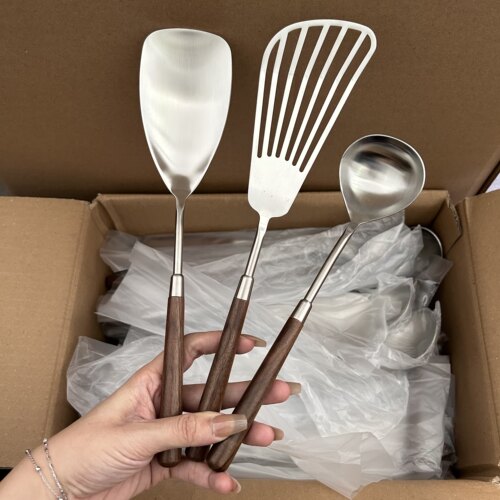 老款锅铲家用不锈钢304食品级勺子套装厨房木Q质柄胡桃木锅铲长柄