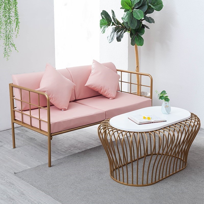 in风布艺沙发铁艺沙发客厅绒布沙发咖啡厅创意茶几