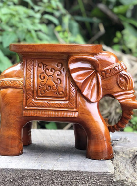实木雕大象一对木质换鞋凳落地玄关家居客厅乔迁新居礼品