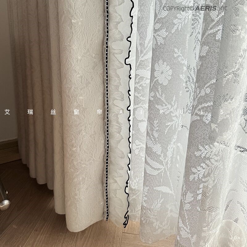 蔷薇奶油色浮雕提遮光法式帘艾瑞丝新款中古雪尼尔定制成品图片