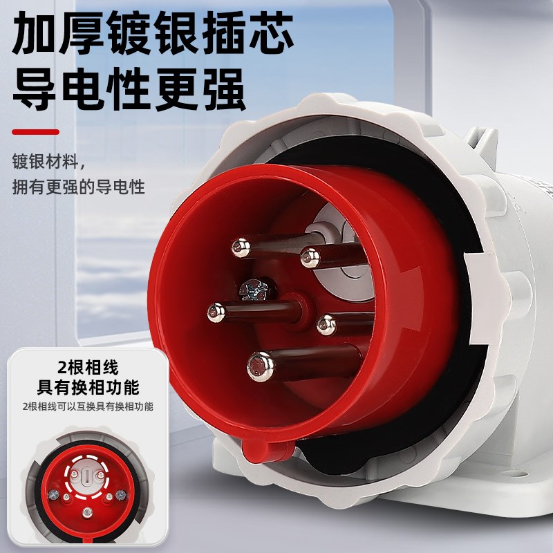 原装德国霸士BL明装5P1环卫车专用换相银插芯插座TYP207