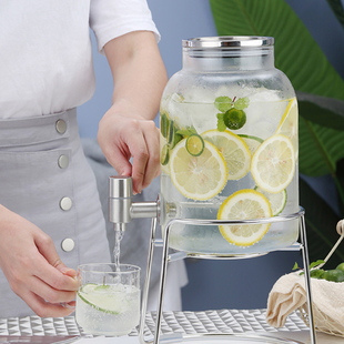 蓝度高鹏硅玻璃柠檬水罐带龙头凉水壶餐厅自助果汁饮料桶茶水罐