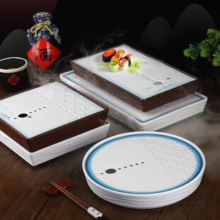 酒店意境菜冒烟干冰盘点心甜品密胺茶盘寿司摆盘海鲜刺身盘冷菜盘