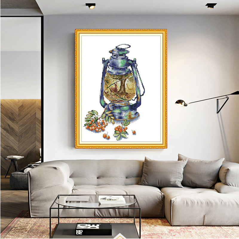 外贸货源新款十字绣欧式手绘秋日景色客厅布艺刺绣装饰画