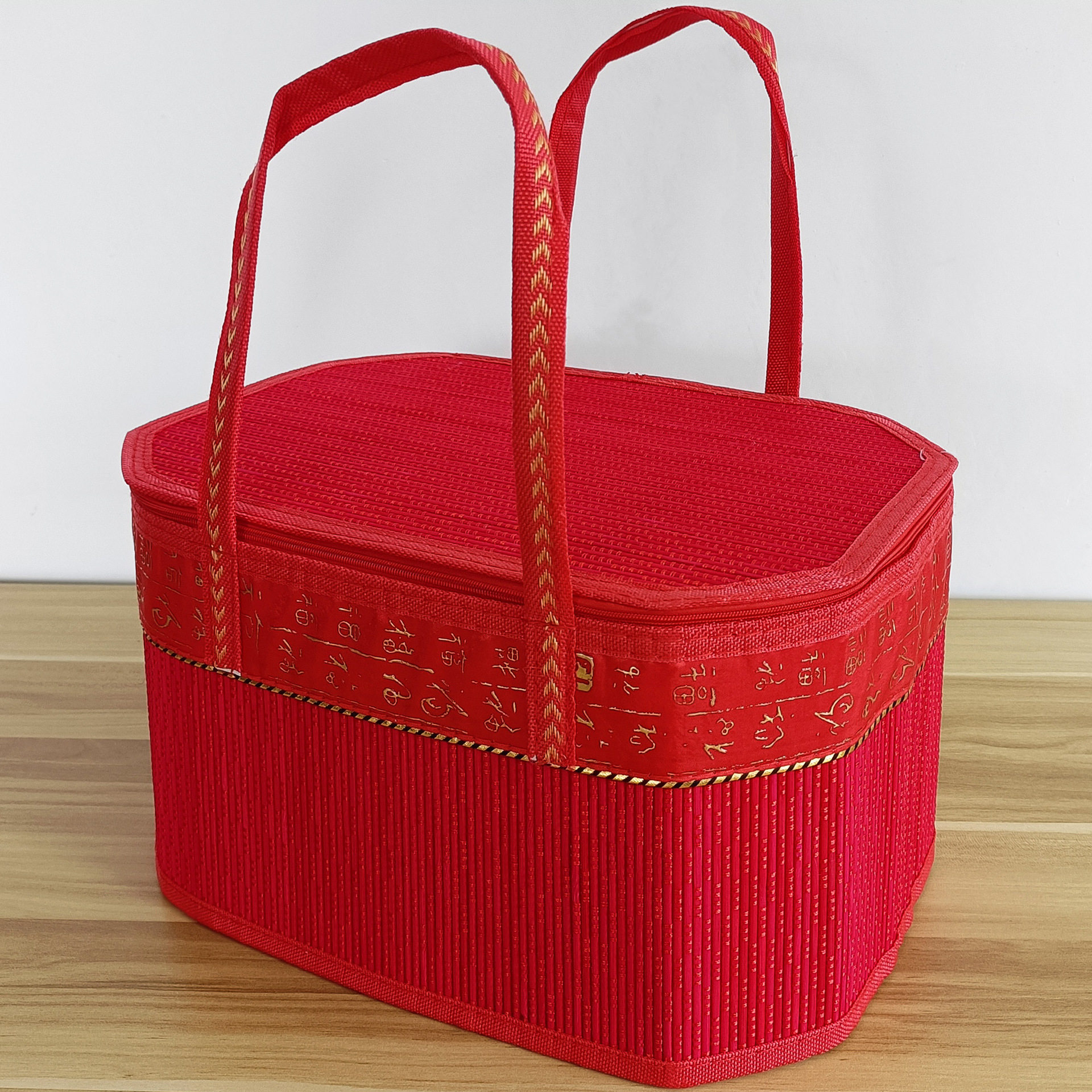 竹编可折叠红色喜庆新年竹篮包装鸡蛋粽子礼品盒水果特产年货礼盒