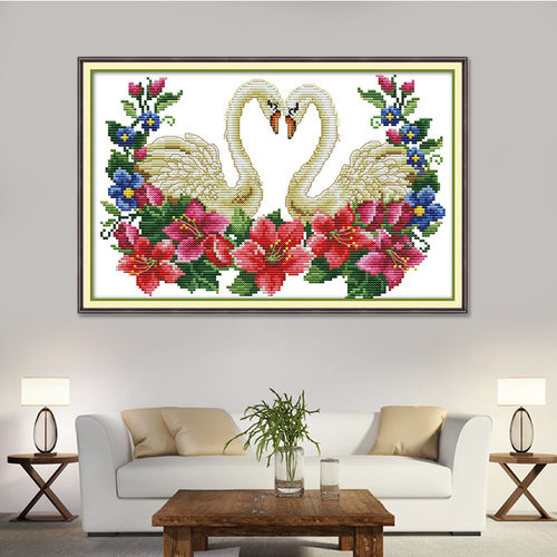 厂家十字绣一对天鹅客厅大幅刺绣