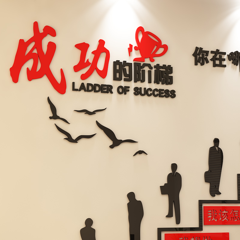 成功的阶梯激励志标语墙贴纸办公室墙面装饰企业楼梯文化背景布置
