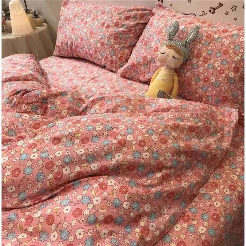 韩式小碎花粉色少女心被四件床上用品可爱床单宿舍三件