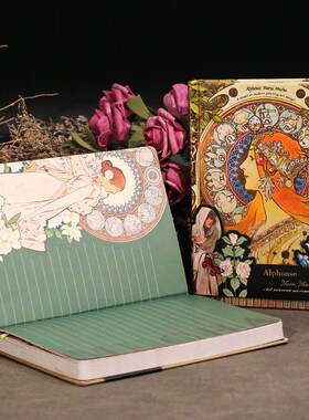 穆夏星座日记本复古欧式加厚全彩页手帐本少女心插画彩页本笔记本