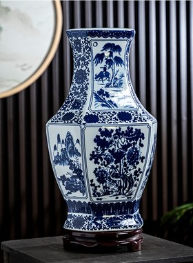 镇陶瓷花瓶客厅摆件大号仿古青花瓷瓶中式家居电视柜装饰花瓶