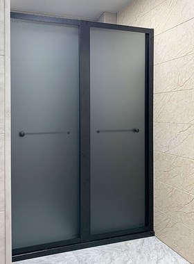 黑色T型折叠淋浴房卫生间三分离旋转飞门省空间玻璃隔断干湿分区