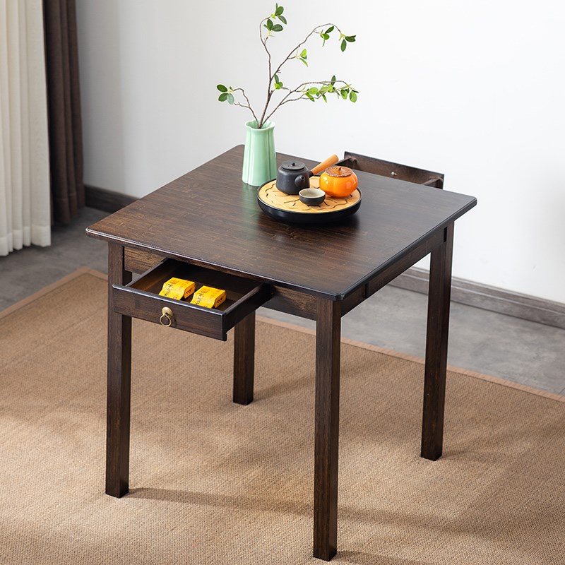 楠竹小方桌全竹制实木茶桌家用小户型带抽屉牌桌阳台休闲餐桌