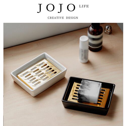 JOJOS L PDWanse陶瓷肥皂碟带沥水网皂托肥皂盒香皂架丨万瑟