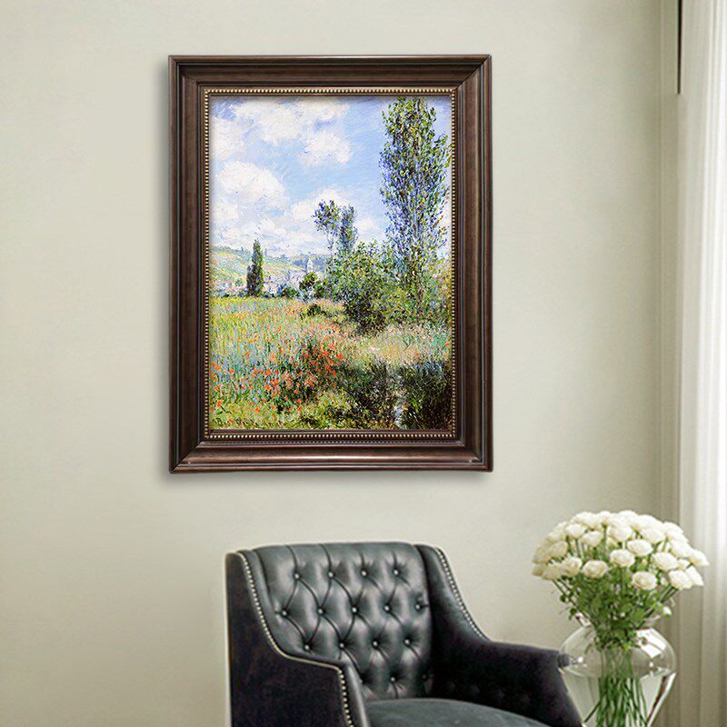 客厅装饰画莫奈风景画印象派欧式复古艺术喷绘壁画玄关挂画